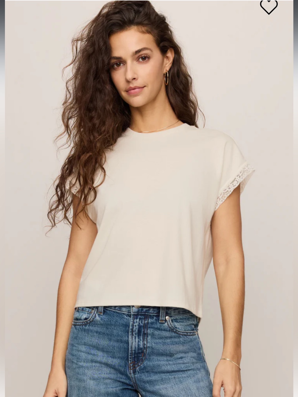 Z Supply Marika Ivory Cream Lace Trim Muscle Tee Blouse T-Shirt Top Size Small